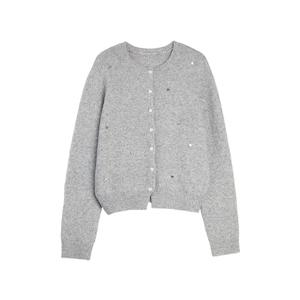 ELLE Кардиган женский вязаный светлый серый с круглым вырезом