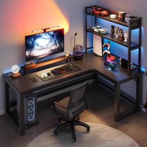 Угловой компьютерный стол Aolunfute L-образный 120x80 см, игровой, для дома и офиса, черный карбон, правая ориентация, без полки