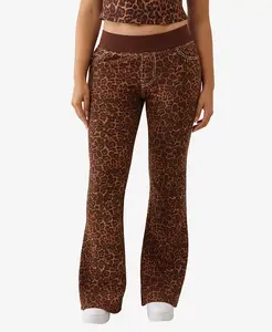Женские джинсы-клеш с леопардовым принтом и кристаллами Big T True Religion, коричневый