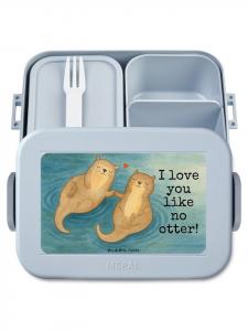 Mr. & Mrs. Panda Ланчбокс с изображением лапок выдры, держащих рисунок и надпись пастельно-голубого цвета