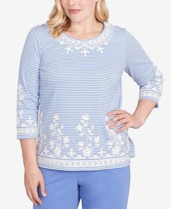 Небольшая, повседневная, украшенная полосками футболка с круглым вырезом Alfred Dunner, Iris