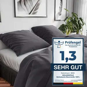Постельное белье Wolkenfeld 155x220, хлопок, серый, дышащий, 1 пододеяльник 155x220 + 1 наволочка 80x80, антрацит Pentra GmbH