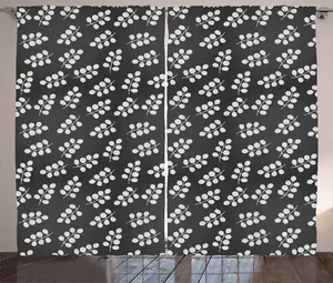 Штора ABAKUHAUS Rustic Grey and White, с рисунком листопада, универсальная ленточная штора для гостиной с петлями и крючками, 280 x 175 см, цвет: антрацитовый серый и белый Abakuhaus