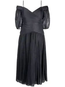 Плиссированное платье миди с открытыми плечами ZIMMERMANN, синий