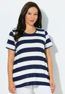 Полосатая футболка с коротким рукавом и принтом Ulla Popken, Ink Blue
