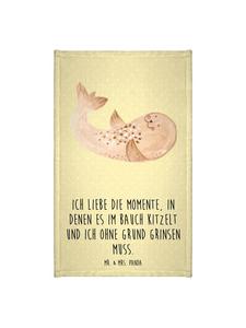 Mr. & Mrs. Panda Махровое полотенце с изображением тюленя и надписью пастельно-желтого цвета