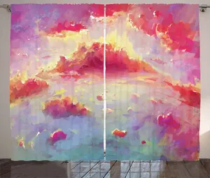 Штора ABAKUHAUS Coral Rustic, Живописные облака, универсальная ленточная штора для гостиной с петлями и крючками, 280 x 225 см, светло-голубой, фиолетовый, кораллово-красный Abakuhaus