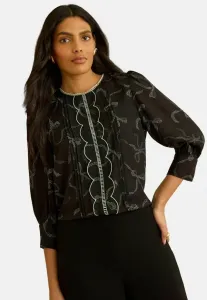 Блузка укороченного кроя с рукавами 3/4 и фестончатым краем. Love & Roses, Black Bow