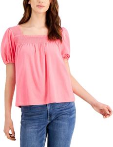 Топ Tommy Hilfiger с рукавами-фонариками и квадратным вырезом, Pink