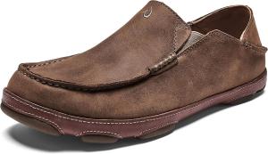 Мужские премиальные кожаные туфли OLUKAI Moloa, легкое надевание и снятие, повседневные и лоферы, задник с амортизирующей вставкой и улучшенное сцепление, Ray/Toffee