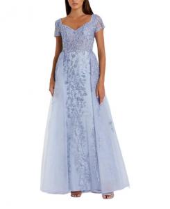 Платье с каплевидными рукавами, вышитое бисером, с накидной юбкой Mac Duggal, синий