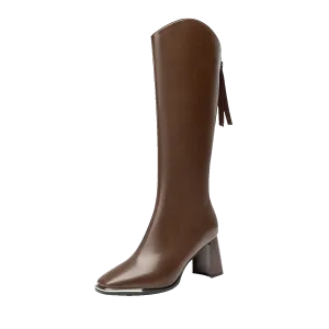 GUDIANFENGDU Коричневые высокие женские сапоги без утеплителя, цвет Brown (Unlined)