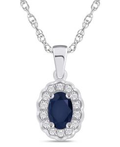 Подвеска-колье с ореолом из драгоценных камней и бриллиантов (общий вес 1/20 карата) в белом золоте 10 карат Macy's, Sapphire White Gold
