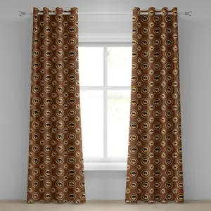 Шторы-люверсы ABAKUHAUS Safari, с африканским этническим медальонным узором с изображением обезьяны, жирафа, слона, льва, носорога, декоративные двухпанельные шторы, 280 x 260 см, горчично-коричневый цвет Abakuhaus