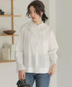 Легкая блузка с воротником-рюшами из струящейся ткани Suite, цвет White [001]