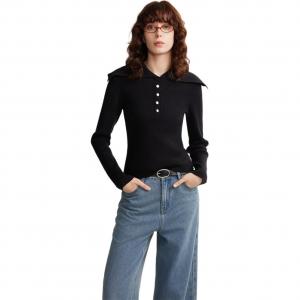 ELLE Трикотажный жакет Women's Black Lapel Moderate Others