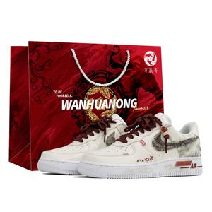 Air Force 1 Wan Hua Nong, Chi Li Ying Nian, Shopping Bag Abrasion Resistant Low top Skateboard Shoes Women's Nike, белый красный