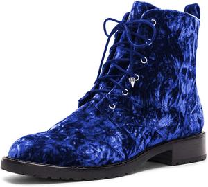 Женские ботинки YDN с круглым носком, боевые, массивный низкий каблук, высокие ботильоны на шнуровке, Blue