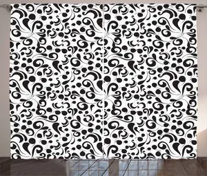 ABAKUHAUS Черно-белая штора в деревенском стиле, рисунок в виде листьев, универсальные ленточные шторы для гостиной с петлями и крючками, 280 х 245 см, цвет белый черный Abakuhaus