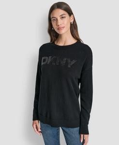 Женский свитер с длинными рукавами и логотипом, украшенный пайетками DKNY Jeans, Black/antique Black