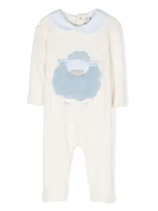 Комбинезон с вышивкой и отделкой в рубчик La Stupenderia, кремово-белый