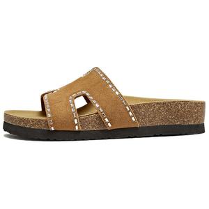 Женские тапочки-шлепанцы EVA Leather Patchwork Quiet Slide BASTO, коричневый