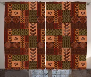 Штора ABAKUHAUS с геометрическим узором в деревенском стиле, в народном стиле, для спальни, присборенная тесьма с петлями и крючками, 280 x 175 см, розовый, зеленый и коричневый Abakuhaus