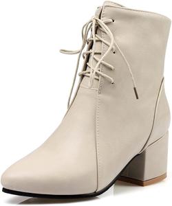 Женские ботильоны VOKLIN с заостренным носком, шнуровкой, массивным средним каблуком, на молнии, вестерн-стиль, короткие челси, Beige-Velvet Lined