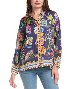 Джонни Вас Оверсайз шелковая блузка с присборенной спинкой Одри Johnny Was, синий