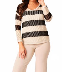 Вязаный крючком топ с длинными рукавами и V-образным вырезом, черно-песочный цвет Angel Apparel, черный/песочный