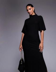 Платье макси с короткими рукавами и высоким воротом ASOS DESIGN черного цвета