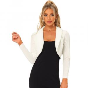 Бархатный укороченный топ для женщин, кардиган с открытым передним воротником и длинными рукавами ALLEGRA K, белый