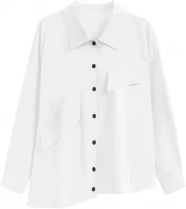 Vsadsau Женская однотонная повседневная блузка асимметричного кроя с отложным воротником, длинными рукавами, свободного кроя, белый