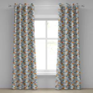 Шторы на люверсах ABAKUHAUS в стиле гранж, узор шестиугольник-буллсай с потертым фоном в светлых тонах, декоративные двухпанельные шторы, 280 x 175 см, цвет: темно-синий, оранжево-бежевый Abakuhaus