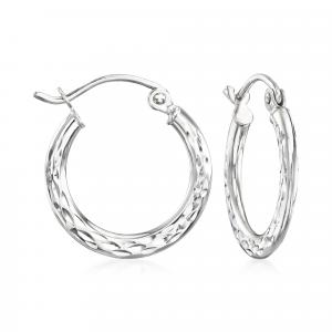 Серьги-кольца Ross-Simons из 14-каратного белого золота с бриллиантовой огранкой Ross-Simons, белый