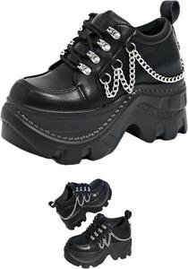 Женские туфли в стиле Visual Kei, гранж, панк, готика на платформе - дизайн с головой куклы и цепочками - дышащие - массивная подошва, нескользящая, повседневная обувь. TAURAOO, Black