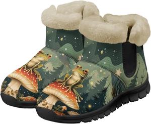 Женские легкие зимние ботинки с утеплителем, теплые, мягкие, удобные, с нескользящей подошвой, для зимы, на каждый день, ботильоны до щиколотки, размер 36-41, черная подошва Quxjehoe, Mushroom Frogs