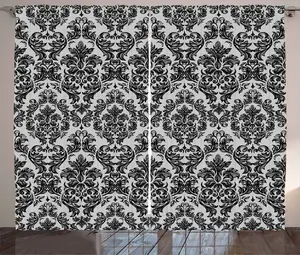 Штора ABAKUHAUS в стиле барокко, в винтажном кружевном стиле, для спальни, присборенная, с петлями и крючками, 280 x 245 см, черно-белая Abakuhaus