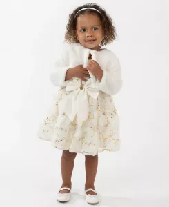 Комплект для девочек из 3 предметов: жакет с атласным лифом и 3D цветком, платье и чехол для подгузника Rare Editions, слоновая кость/кремовый