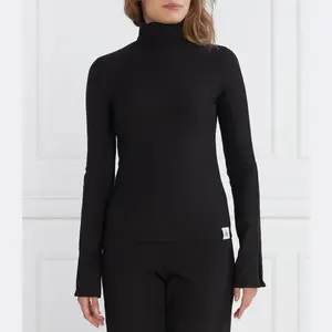 Водолазка стандартного кроя с разрезом в рубчик и воротником-стойкой Calvin Klein, черный