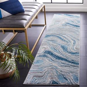 Ковер-дорожка SAFAVIEH, 61 x 214 см, Meadow Collection, Blue & Grey, современный абстрактный дизайн, не линяет и прост в уходе, идеален для помещений с высокой проходимостью: гостиная, спальня, столовая (MDW564N-27)