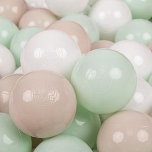 KiddyMoon Мячи пластиковые 7см пастельные бежево-бело-мятные 300 Игрушечный набор шариков