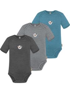 Normani Outdoor Sports Комплект из 3 детских боди с коротким рукавом из мериносовой шерсти, цвет Тауранга, синий/серый/антрацитовый