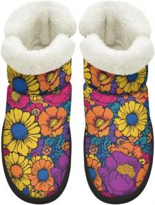 Зимние женские ботинки KEIAHUAN, теплые, с противоскользящей подошвой, утепленные искусственным мехом, удобные для улицы, Cartoon Flowers