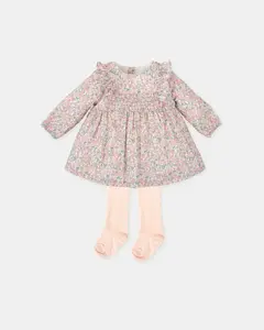 Набор для малыша: платье с розовыми цветами и колготки Tutto Piccolo