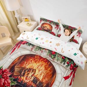 Erosebridal Комплект постельного белья с новогодним принтом в красно-зеленой гамме с цветочным узором, Brown Red Green