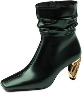 Женские ботильоны FYS с квадратным носком, золотого цвета, на средней массивной подошве, с боковой молнией, для широкой голени, праздничные, размеры 4-16 US