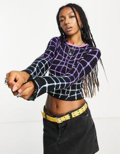 Черный укороченный джемпер в абстрактную клетку ASOS DESIGN