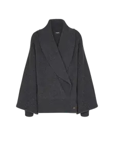 Объемный вязаный джемпер с запахом Balmain, серый