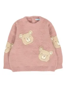 Пушистый свитер с вышитым медведем Mayoral, розовый